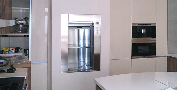 A dumbwaiter lift installed in a home environment