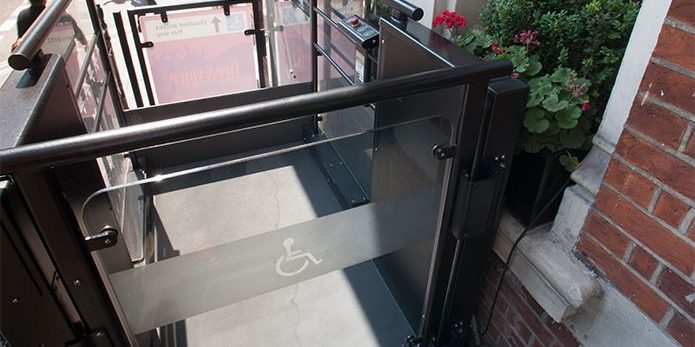 Low-rise platform lift outside Doubletree by Hilton Hotel in Marble Arch