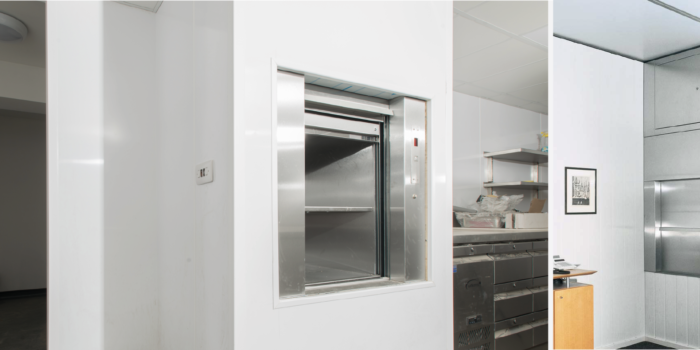 A dumbwaiter lift used in a commercial kitchen environment